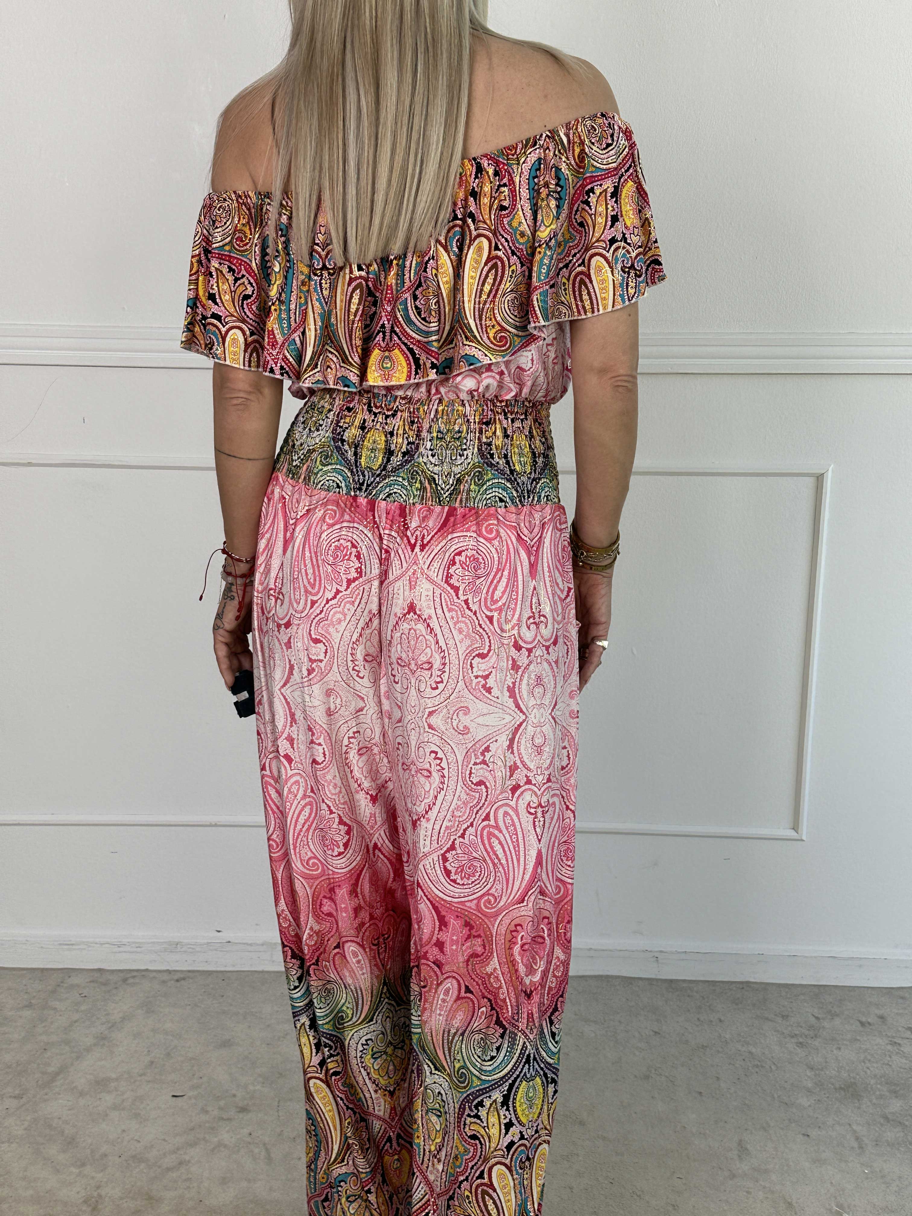 Pams Paisley Frill Jumpsuit - Elastisk buksedragt med smock og flæse